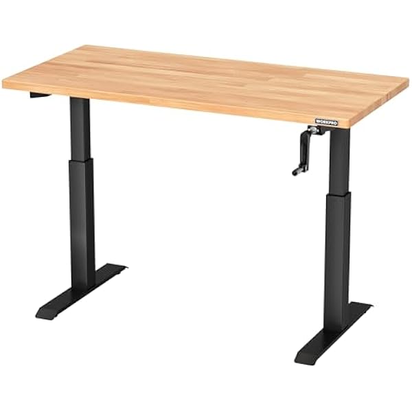 Bazaqo Adjustable Workbench with Crank Handle, 47.2" x 23.6" Rubber Wood Worktable 300LBS Load Capacity,Height-Adjustable Standing Desk for Workshop, Garage
