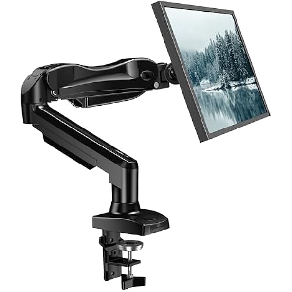  Single Monitor Mount, 13 to 32 Inch Gas Monitor Arm, Adjustable Stand, Vesa Mount with Clamp and Grommet Base - Fits 4.4 to 19.8lbs LCD Computer Monitors