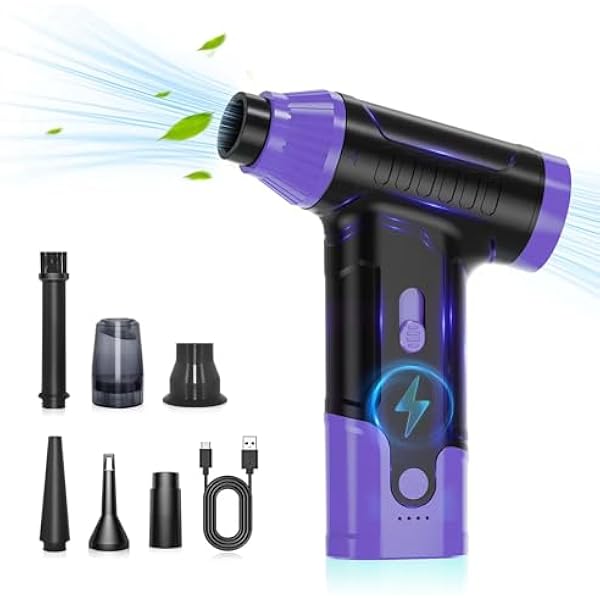  Compressed Air Duster Keyboard Cleaner - Electric Air Blower Cleaning Kit 150,000 RPM Mini Duster Spray for Dusting PC, Car, and Vacuum (Purple)