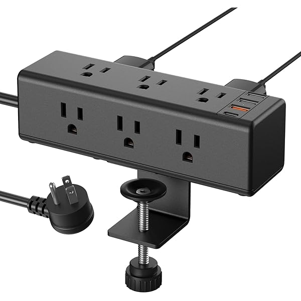  Desk Clamp Power Strip with 9 Outlets, Desktop Edge Mount Surge Protector with USB-A and USB-C Ports, Widely Spaced Desk Outlet Fast Charging Station, 6 FT Flat Plug, Fit 1.6 inch Table.