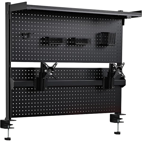  Pegboard with Dual Monitor Stand,Steel Pegboard for Desk,Computer Accessories for Office, Privacy Panel for Gaming Desk, 4 Accessories Modular Hanging,43 x 34inch, Black