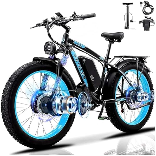 Ebikes for Adults, AWD Dual Motor Ebike, 26'' Fat Tire Peak 4000W E-Bike with 48V 22.4AH Battery Hydraulic Brake Best Electric Bike , 21 Speed Electric Mountain Bikes.