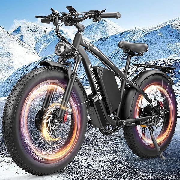 6000W Peak Dual Motor Ebike for Adults - 52V 34Ah Fast Electric Bike for Men Women 45 MPH,Up to 100 Miles,24" Fat Tire Lockable Suspension Electric Bicycle for Snow Off-Road Commuter Mountain E-Bike