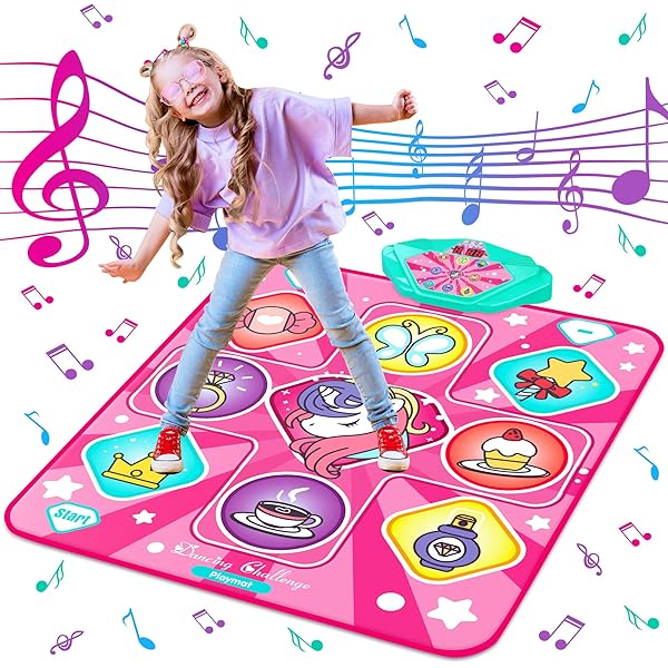 Unicorn Dance Mat, Dance Mixer Rhythm Step Play Mat, Pink Dance Pad with LED Lights, Adjustable Volume, Built-in Music, 5 Game Modes, Xmas B-Day Gifts for 3-12 Years Old Girls Toys